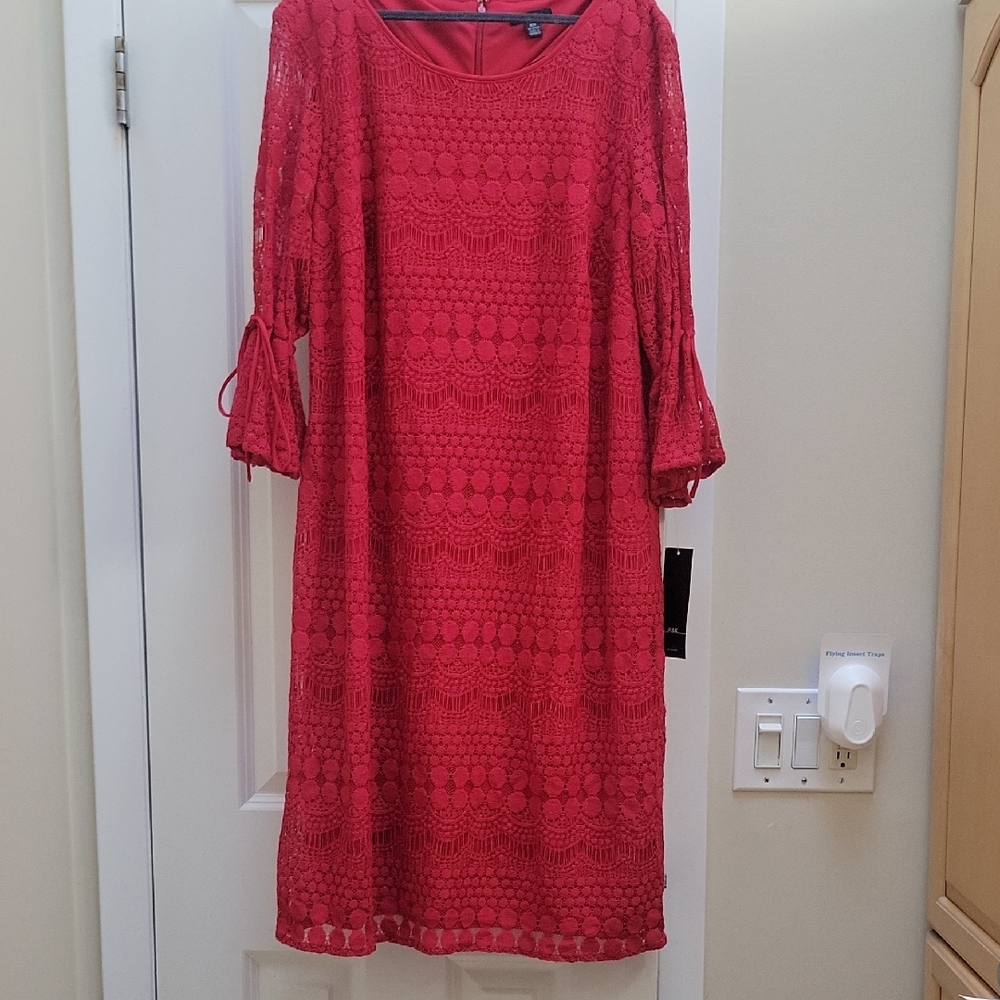R&K Vibrant Red Lace Long Sleeve Dress